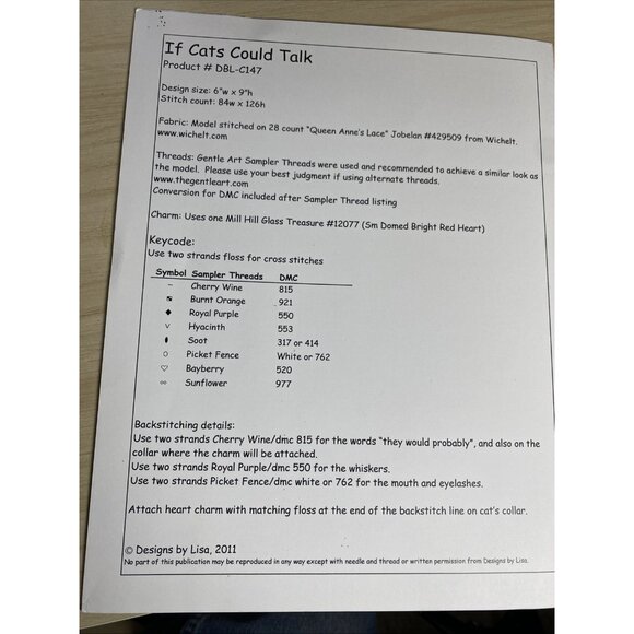 Designs By Lisa Crosstitch Pattern If Kat Could Talk Dbl-C147 ￼ - Picture 5 of 8